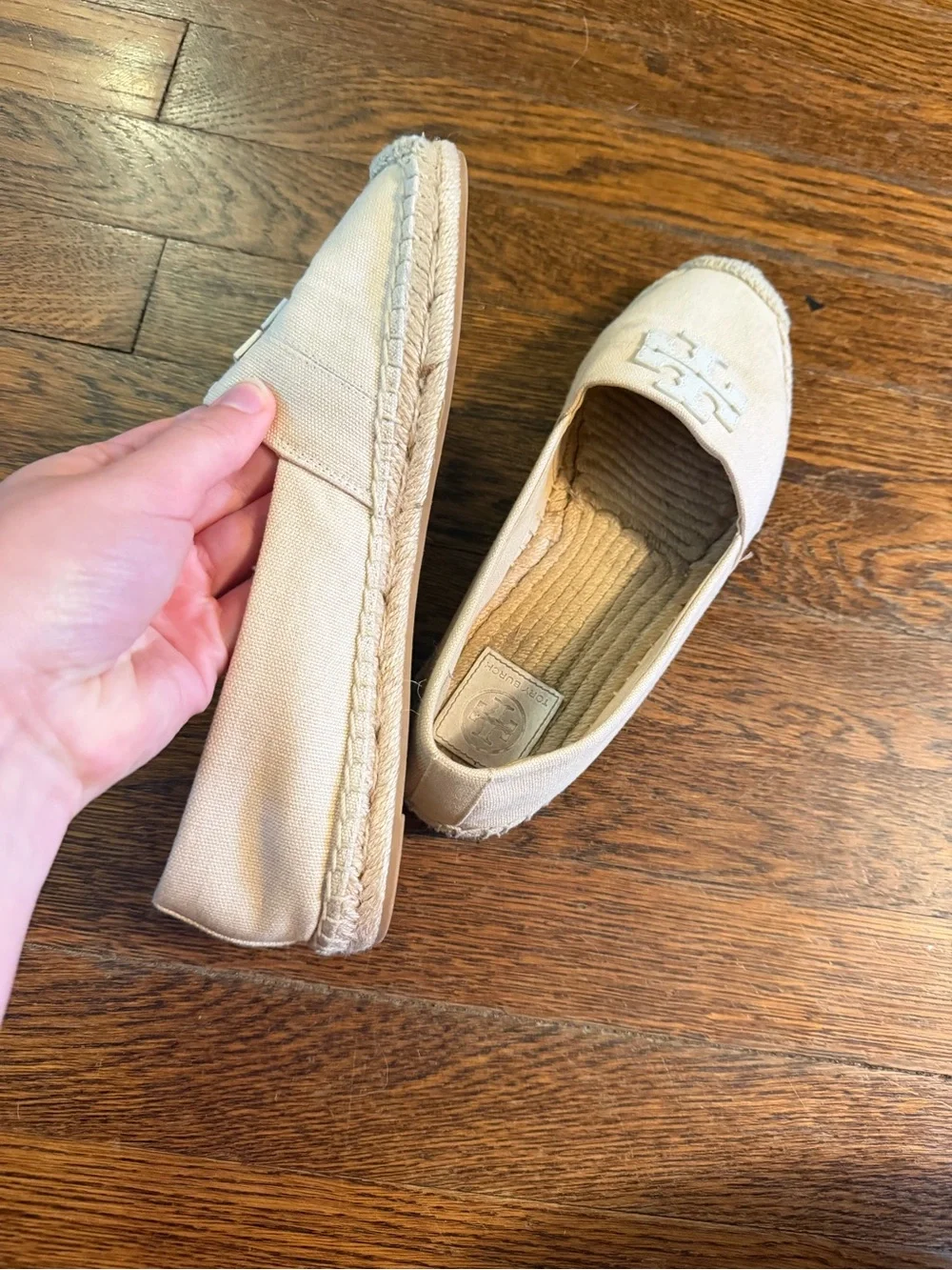 Tory Burch Beige Canvas Logo Espadrille Flats